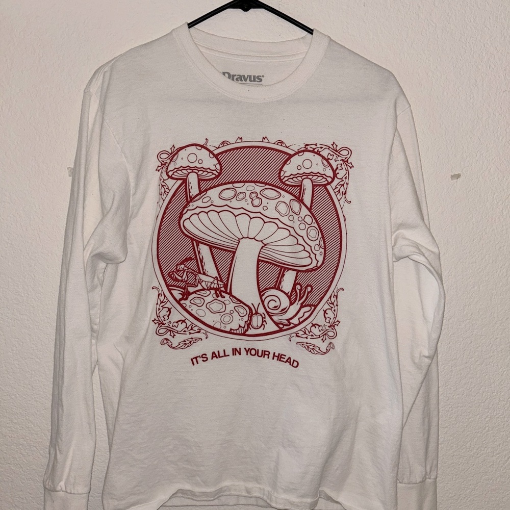 White Long Sleeve Tee with Red Graphic